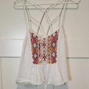 Ecote White Strappy Tank Top with Colorful Embroidery Size Medium